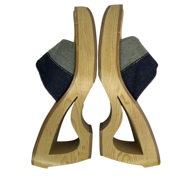 Vintage Y2K‎ Splash Wooden Platform Sandals With Denim Patchwork Straps Bratz - Picture 7 of 9